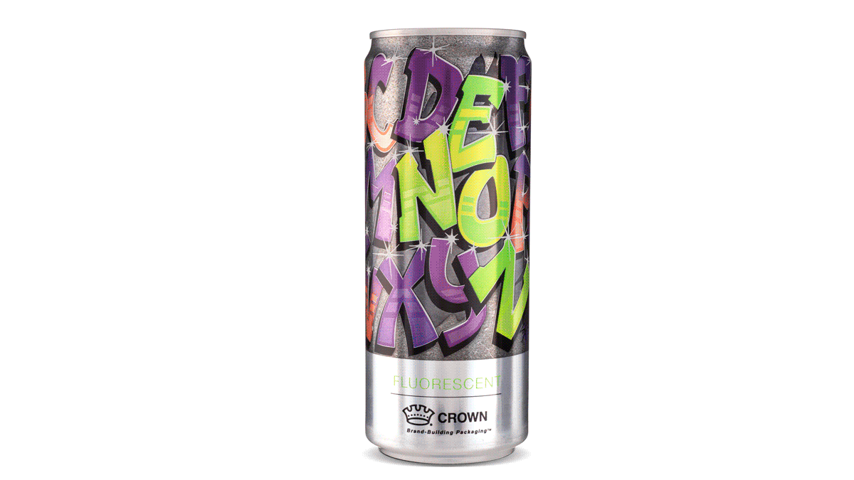 Full fluorescent can. The can features random purple graffiti letters and the word &quot;neon&quot; in bright green letters vertically down can.