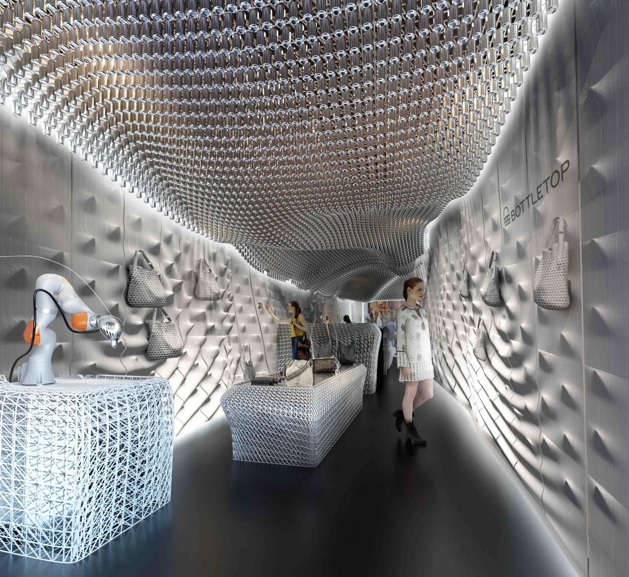 BOTTLETOP ceiling made of Crown Beverage Cans