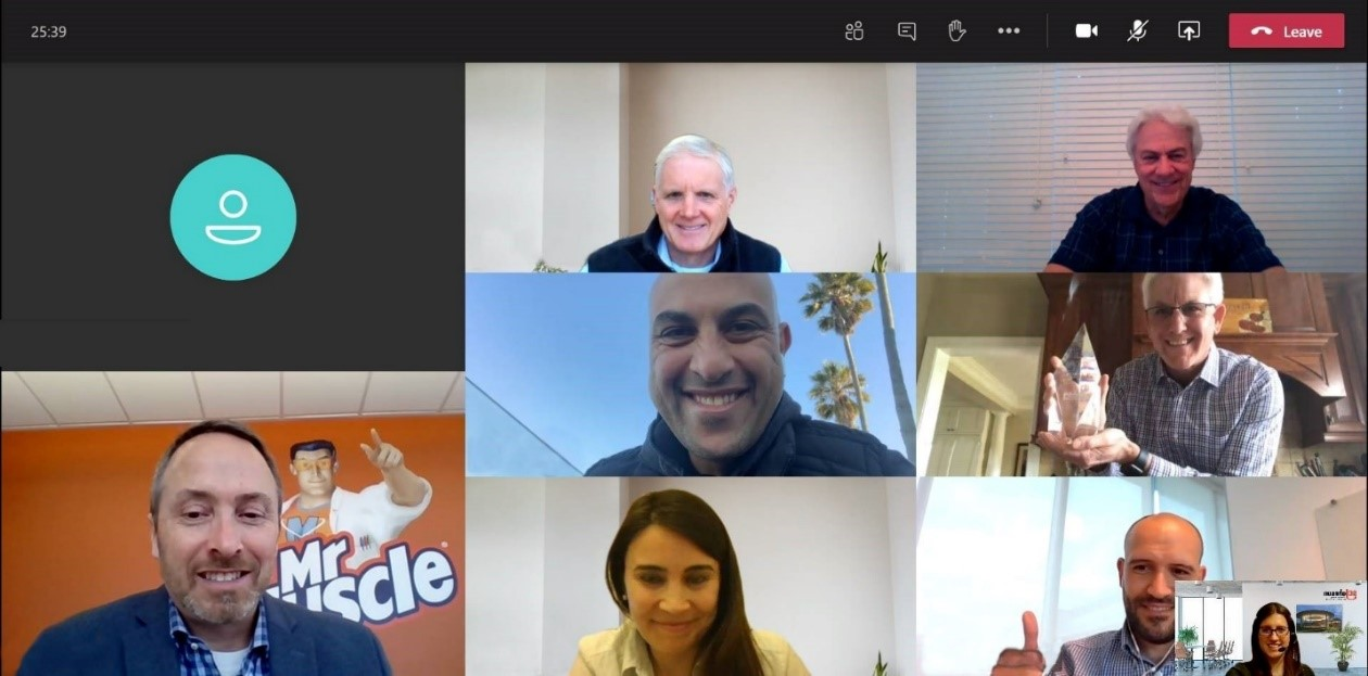 Diverse group of Crown employees on a Teams call, smiling and celebrating.