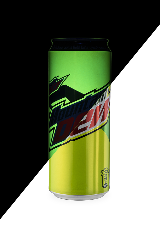 Neon green Mountain Dew can