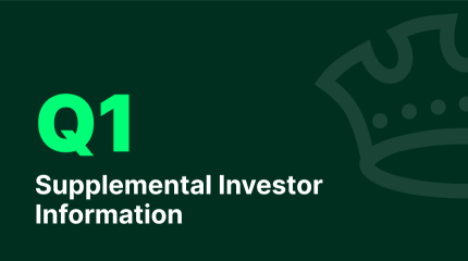 Cover of Q1 Supplemental Investor Information with dark green background and half of the crown logo in lighter green