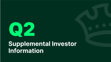 Cover of Q2 Supplemental Investor Information with dark green background and half of the crown logo in lighter green